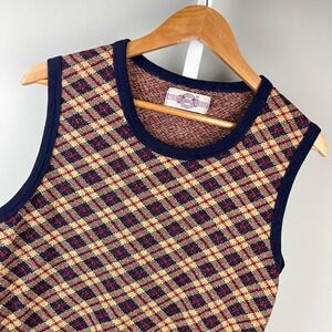 Vintage 70s Levi's Panatela Plaid Knit Sweater Vest Womens M Argyle Preppy